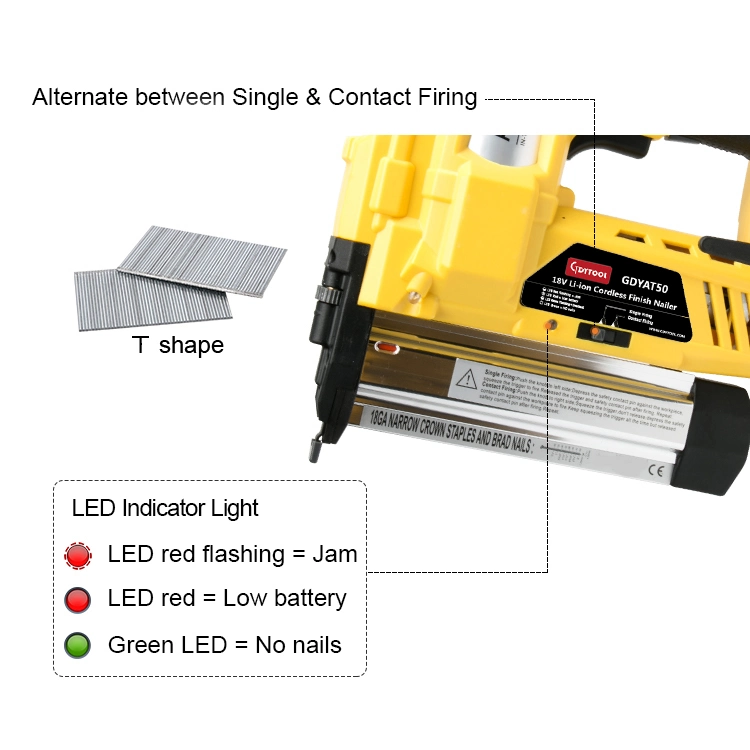 Gdytool 18V Li-ion Battery Power Cordless Finish Nailer Gun, 18V DC Electric Finish Nailer Guage 16 Cordless Finish Nail Gun Battery Cordless Nailer Gdy-At50m