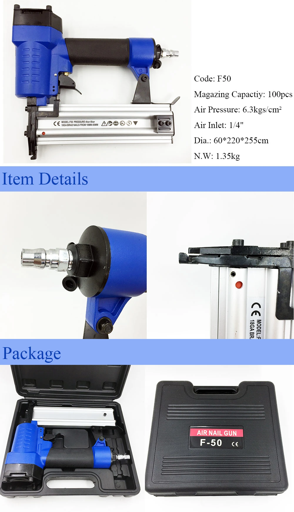 Air Nailer Gun Straight Nail Gun Pneumatic Nailing Stapler